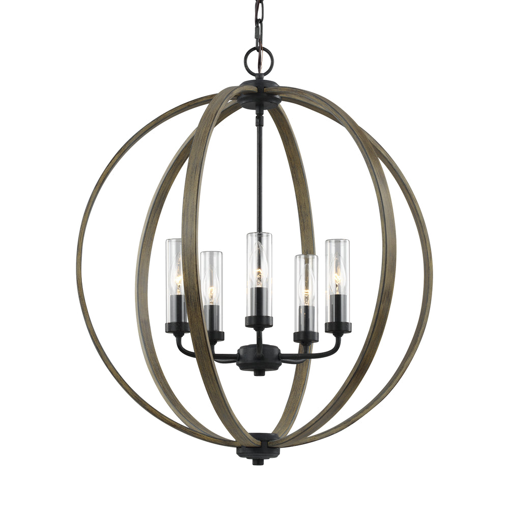 Visual Comfort Studio Canada - OLF3294/5WOW/AF - Five Light Outdoor Chandelier - Allier - Weathered Oak Wood / Antique Forged Iron
