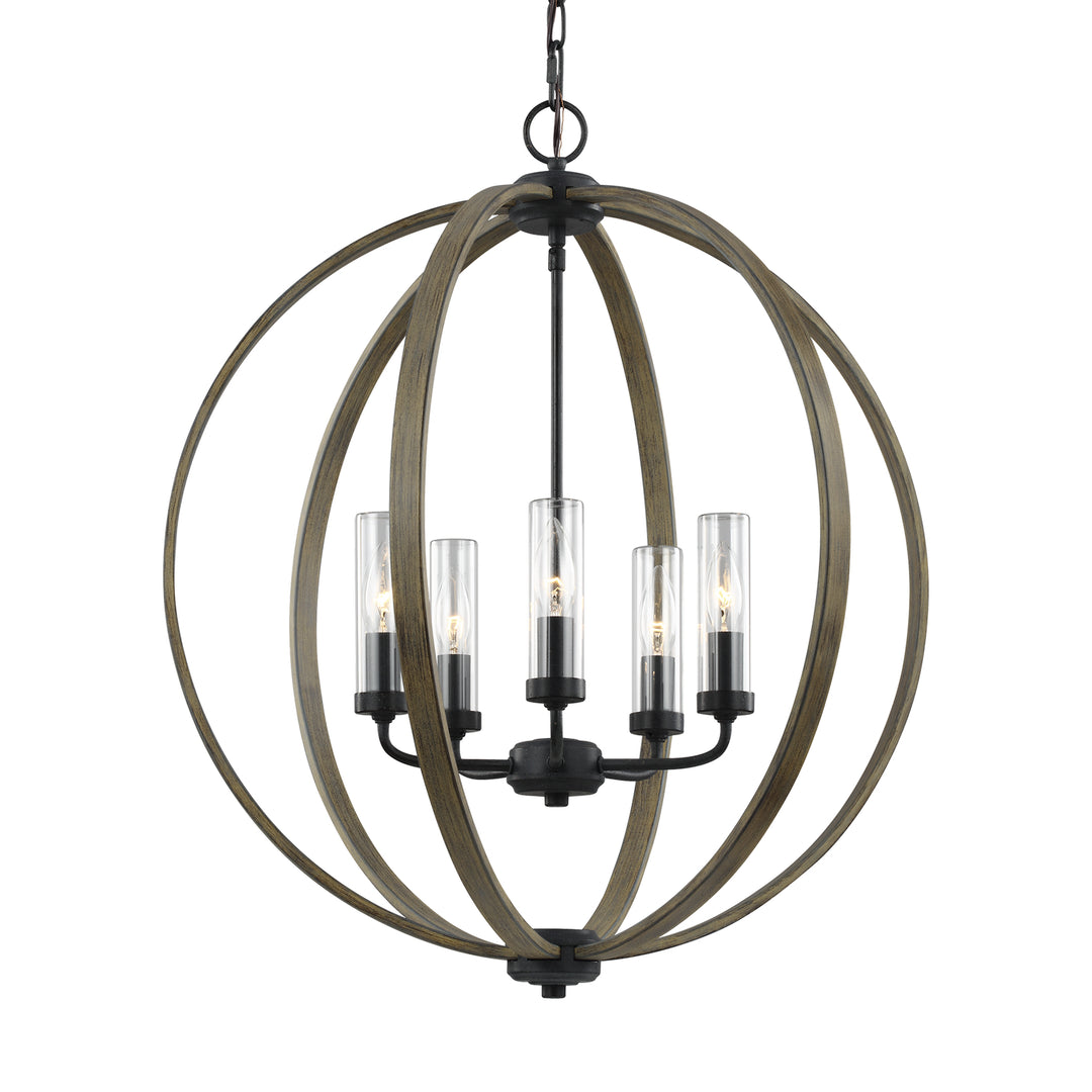 Visual Comfort Studio Canada - OLF3294/5WOW/AF - Five Light Outdoor Chandelier - Allier - Weathered Oak Wood / Antique Forged Iron