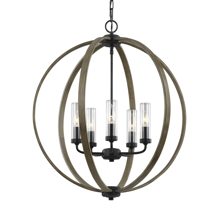 Visual Comfort Studio Canada - OLF3294/5WOW/AF - Five Light Outdoor Chandelier - Allier - Weathered Oak Wood / Antique Forged Iron