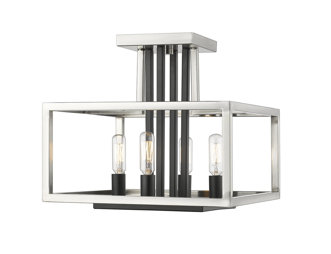 Quadra Four Light Semi Flush Mount in Brushed Nickel + Matte Black - available from The Lighting Shoppe, trusted by Canadian homeowners