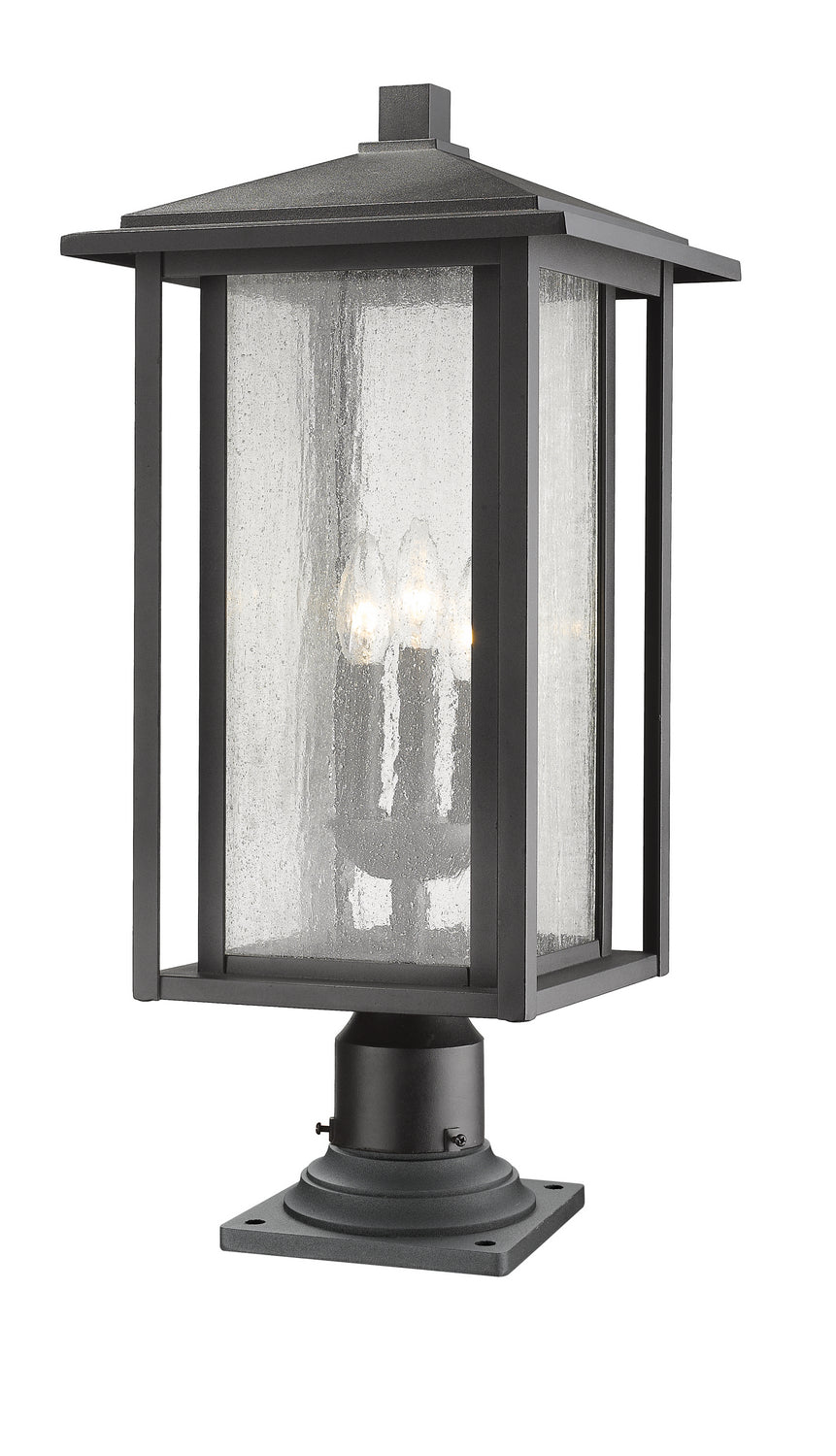 Aspen Three Light Outdoor Pier Mounted Fixture in Black - available from The Lighting Shoppe, trusted by Canadian homeowners