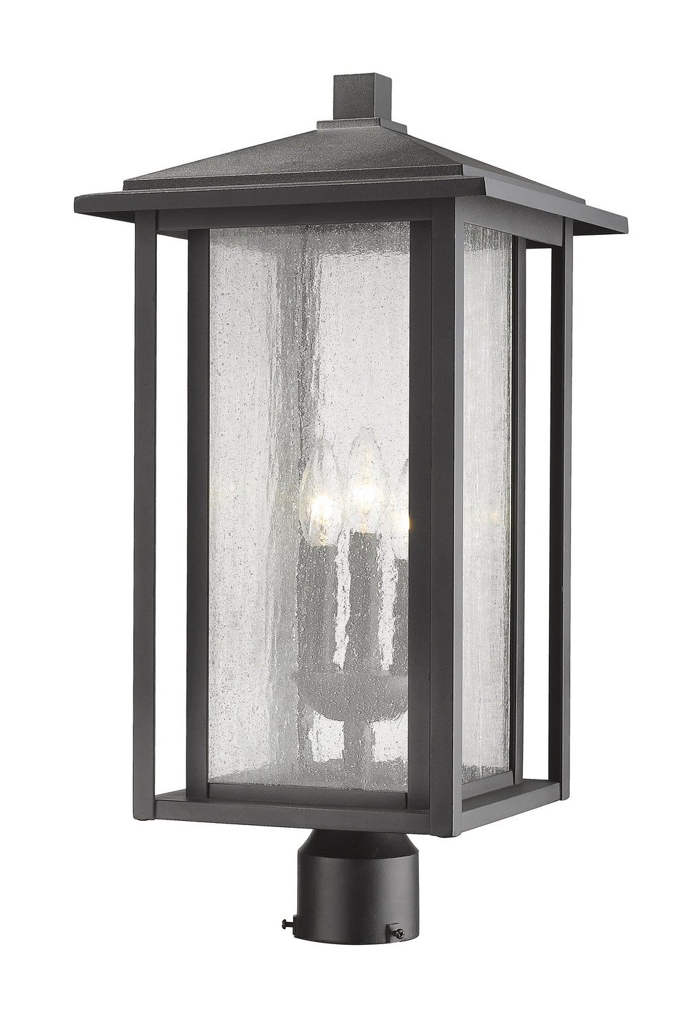 Aspen Three Light Outdoor Post Mount Fixture in Black - available from The Lighting Shoppe, trusted by Canadian homeowners