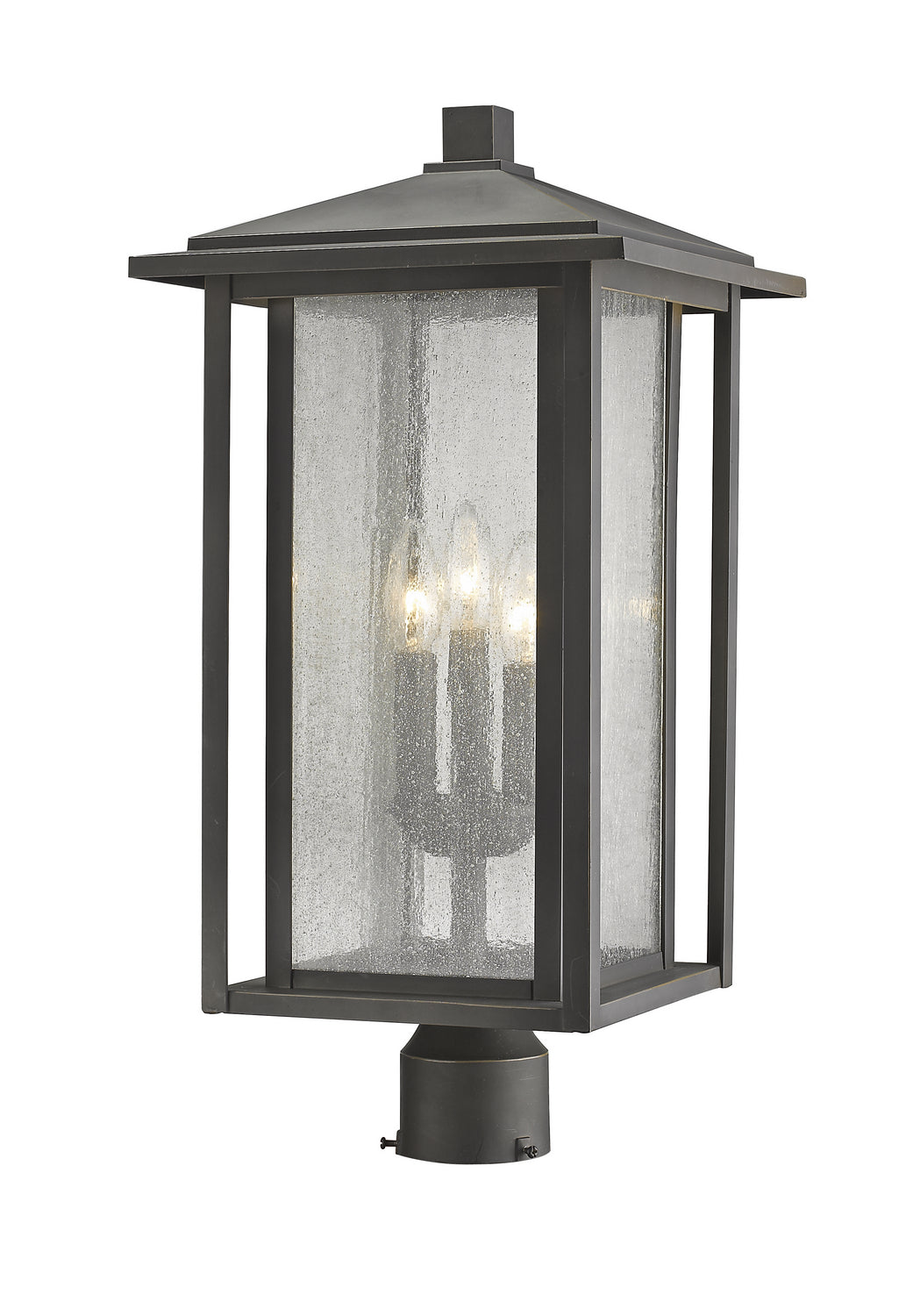 Aspen Three Light Outdoor Post Mount Fixture in Oil Rubbed Bronze - available from The Lighting Shoppe, trusted by Canadian homeowners
