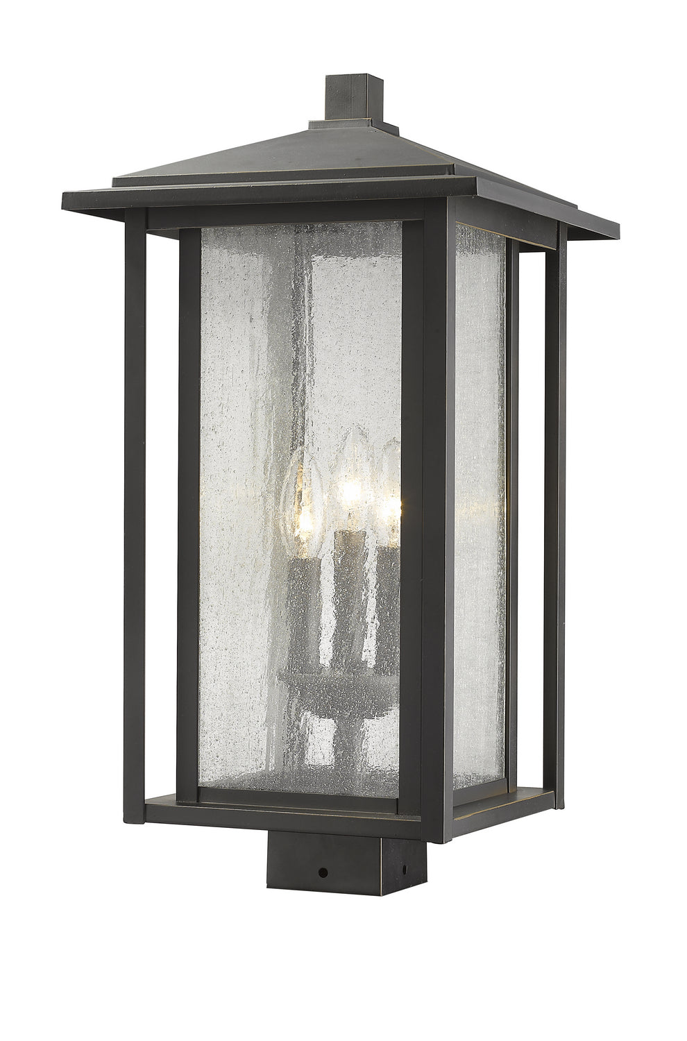 Aspen Three Light Outdoor Post Mount Fixture in Oil Rubbed Bronze - available from The Lighting Shoppe, trusted by Canadian homeowners