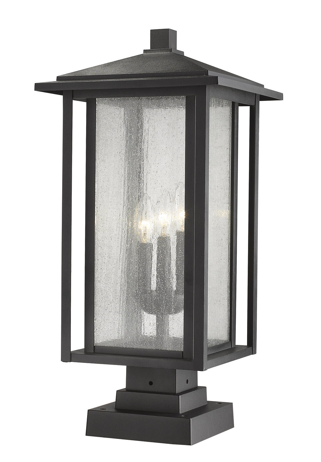 Aspen Three Light Outdoor Pier Mounted Fixture in Black - available from The Lighting Shoppe, trusted by Canadian homeowners