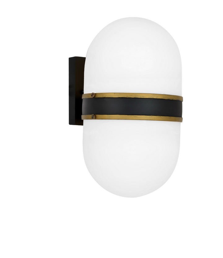 Capsule Two Light Outdoor Wall Sconce in Matte Black + Textured Gold - available from The Lighting Shoppe, trusted by Canadian homeowners