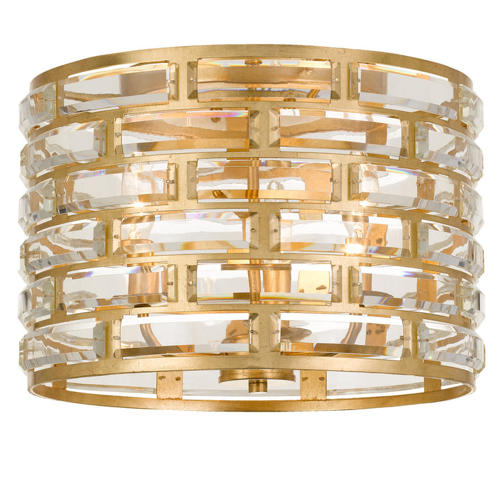 Meridian Three Light Flush Mount in Antique Gold - available from The Lighting Shoppe, trusted by Canadian homeowners