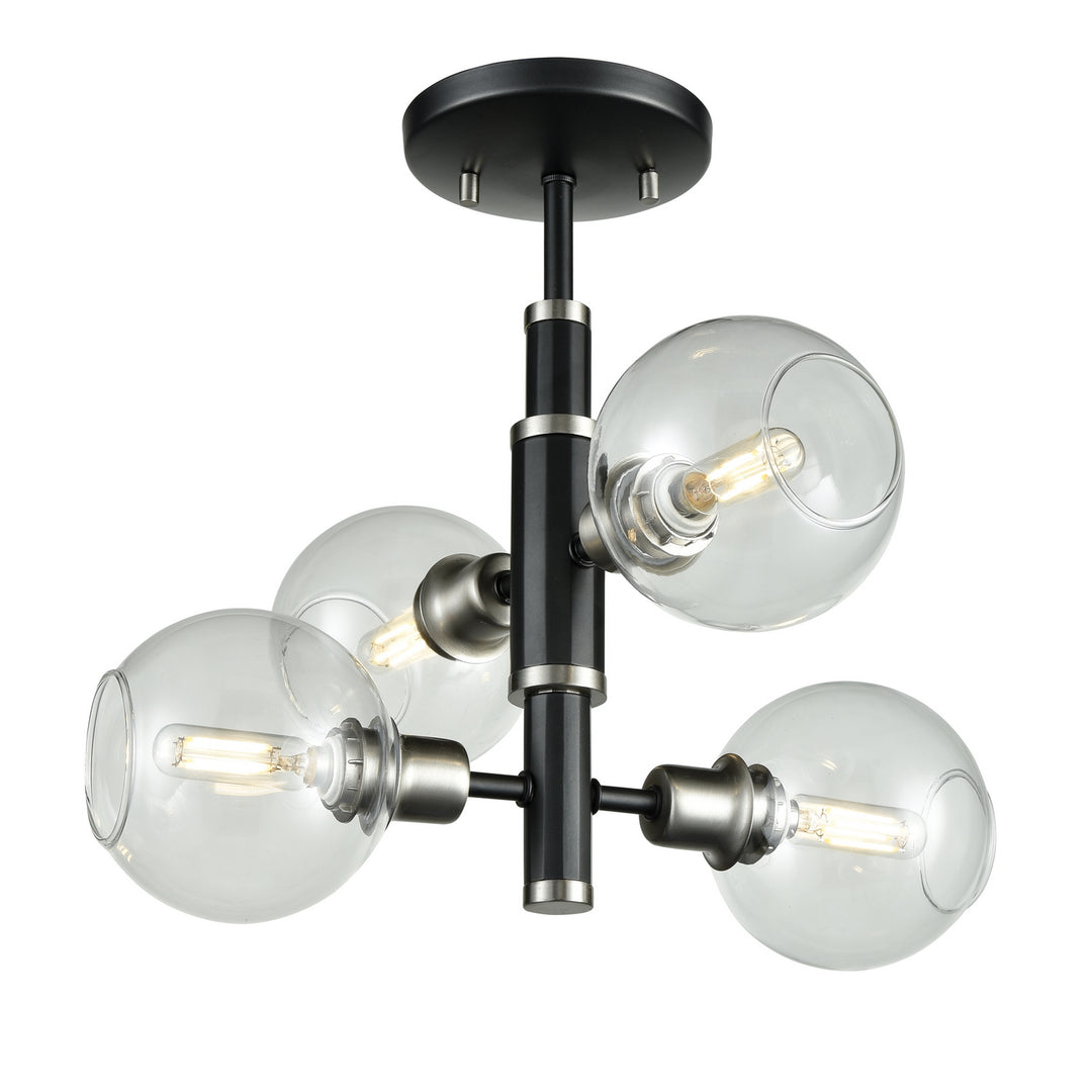 Ocean Drive Four Light Semi-Flush Mount in Satin Nickel And Graphite With Clear Glass - available from The Lighting Shoppe, trusted by Canadian homeowners
