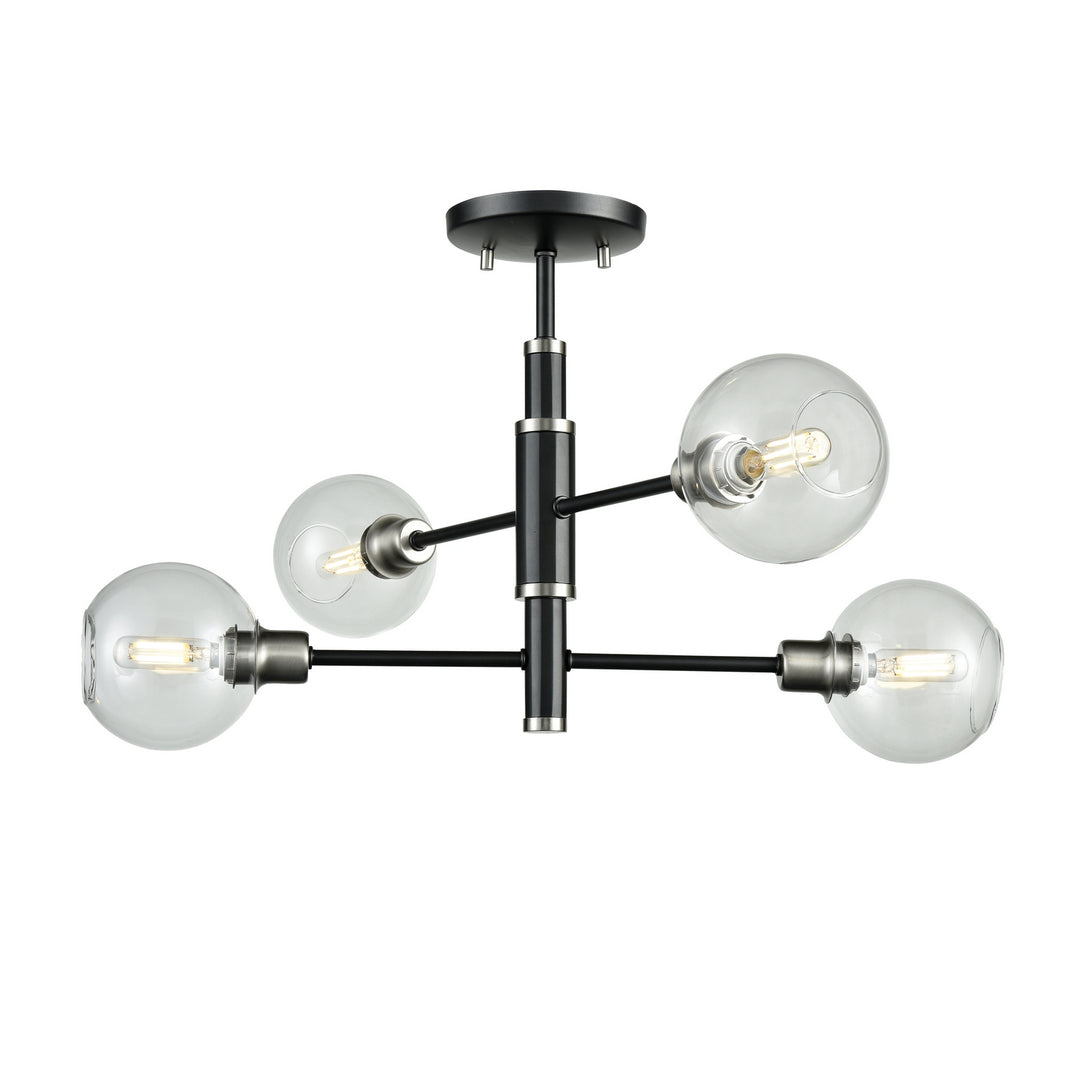 Ocean Drive Four Light Semi-Flush Mount in Satin Nickel And Graphite With Clear Glass - available from The Lighting Shoppe, trusted by Canadian homeowners