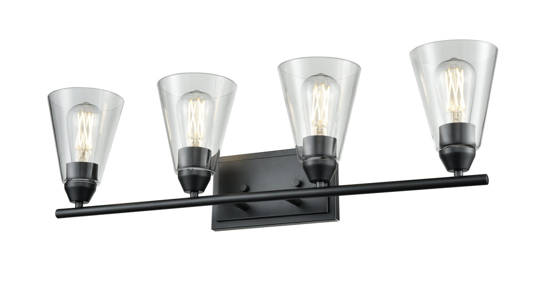 Louisbourg Four Light Vanity in Ebony w/Clear Glass - available from The Lighting Shoppe, trusted by Canadian homeowners