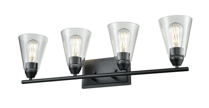 Louisbourg Four Light Vanity in Ebony w/Clear Glass - available from The Lighting Shoppe, trusted by Canadian homeowners