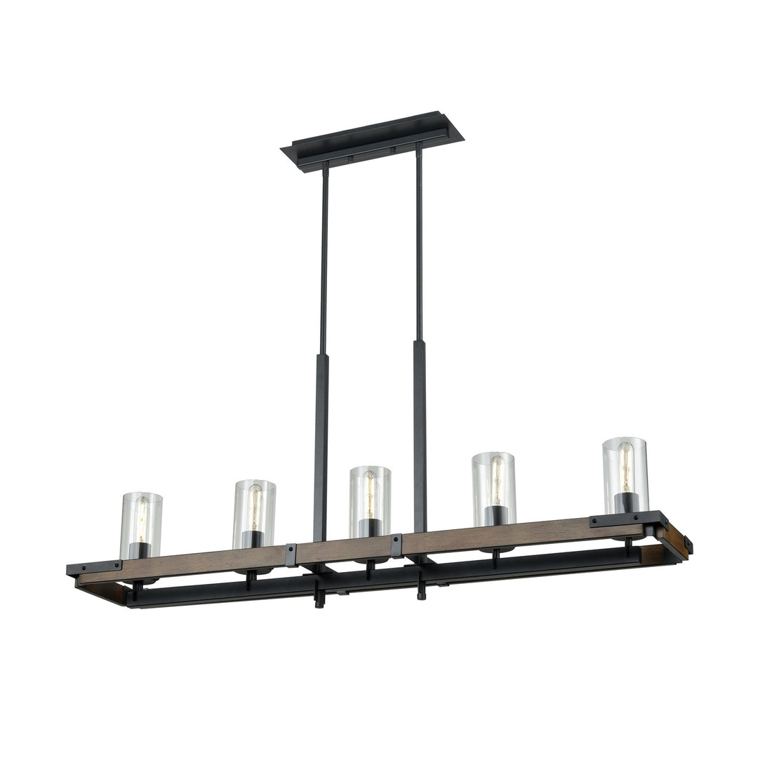 Okanagan Five Light Linear Pendant in Graphite/Ironwood On Metal w/Clear Glass - available from The Lighting Shoppe, trusted by Canadian homeowners