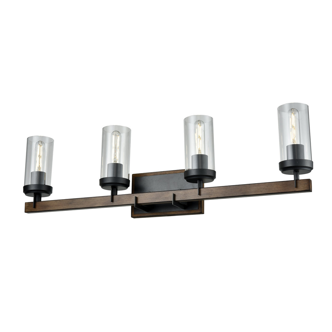 Okanagan Four Light Vanity in Graphite/Ironwood On Metal w/Clear Glass - available from The Lighting Shoppe, trusted by Canadian homeowners