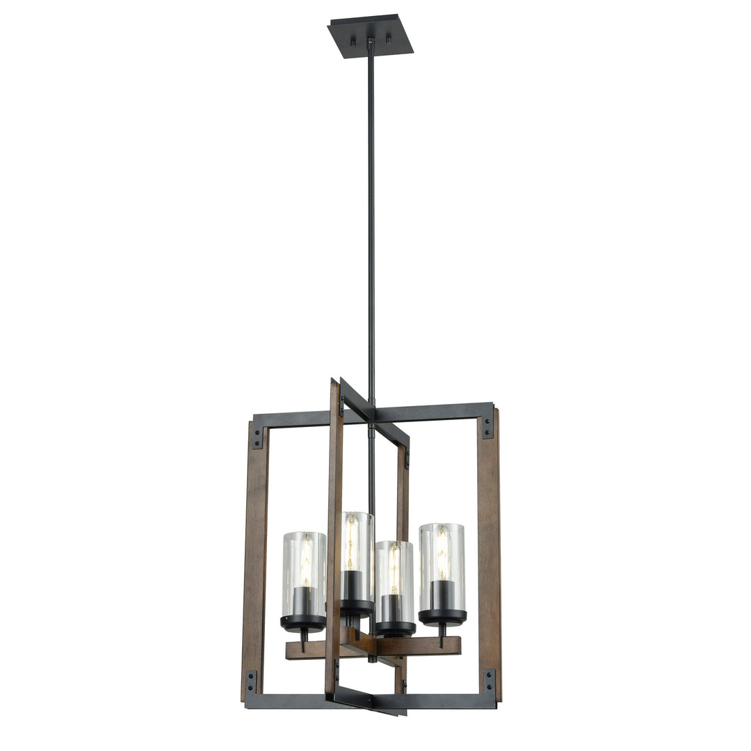 Okanagan Four Light Foyer Pendant in Graphite/Ironwood On Metal w/Clear Glass - available from The Lighting Shoppe, trusted by Canadian homeowners