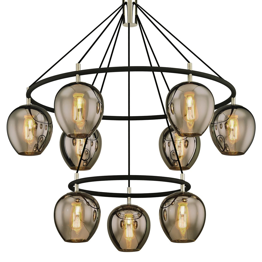 Iliad Nine Light Chandelier in Textured Black & Polish Nickel - available from The Lighting Shoppe, trusted by Canadian homeowners