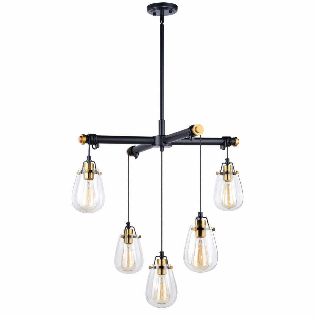 Kassidy Five Light Chandelier in Black and Natural Brass