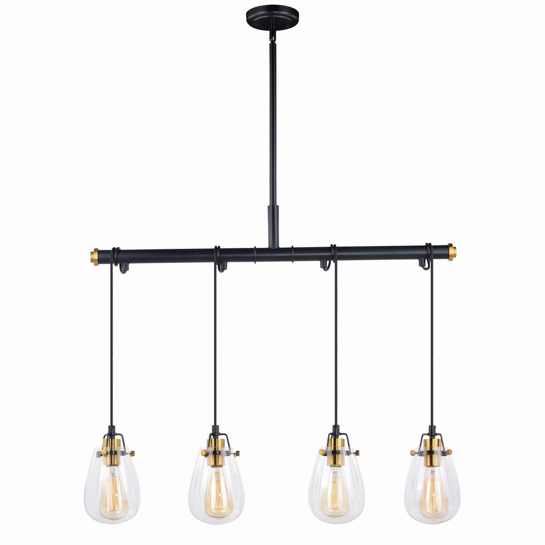 Kassidy Four Light Linear Chandelier in Black and Natural Brass