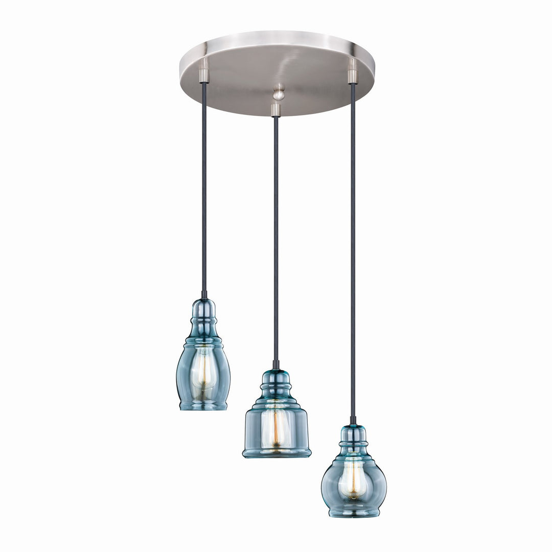 Millie Three Light Mini Pendant in Satin Nickel and Oil Rubbed Bronze