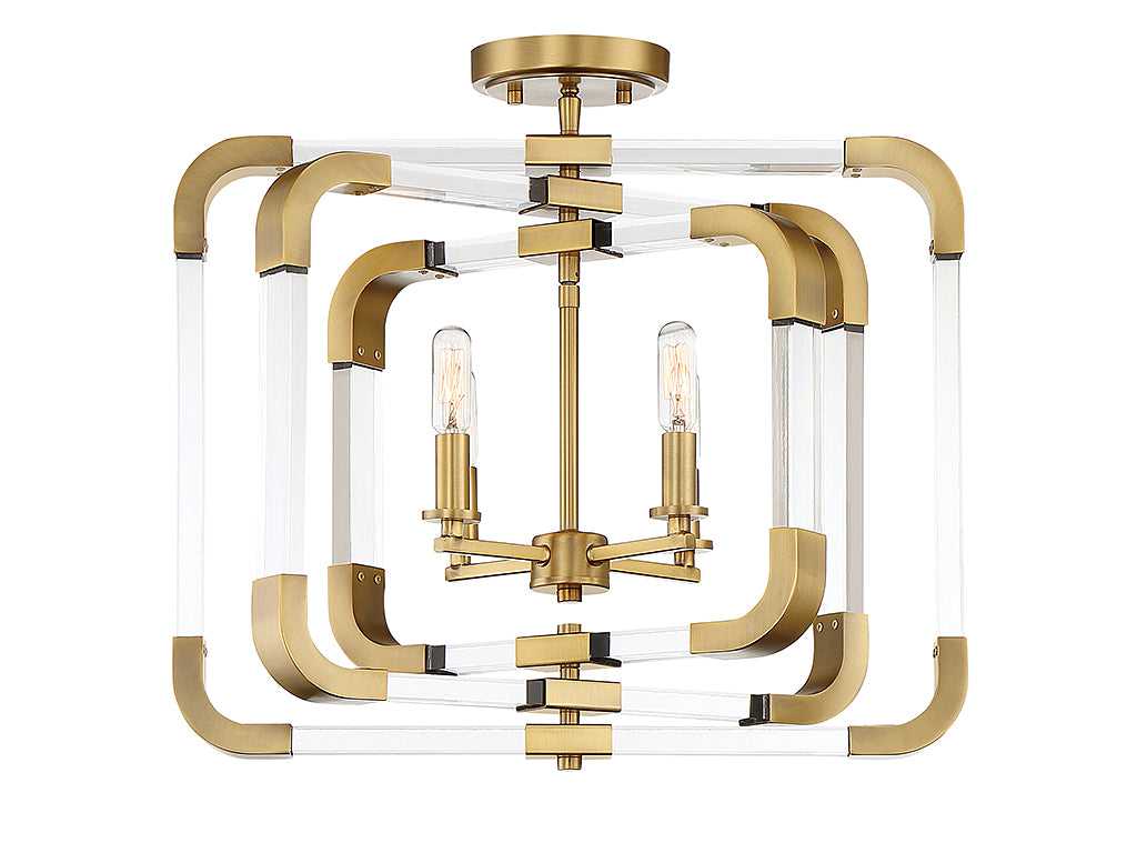 Rotterdam Four Light Semi-Flush Mount in Warm Brass Savoy House