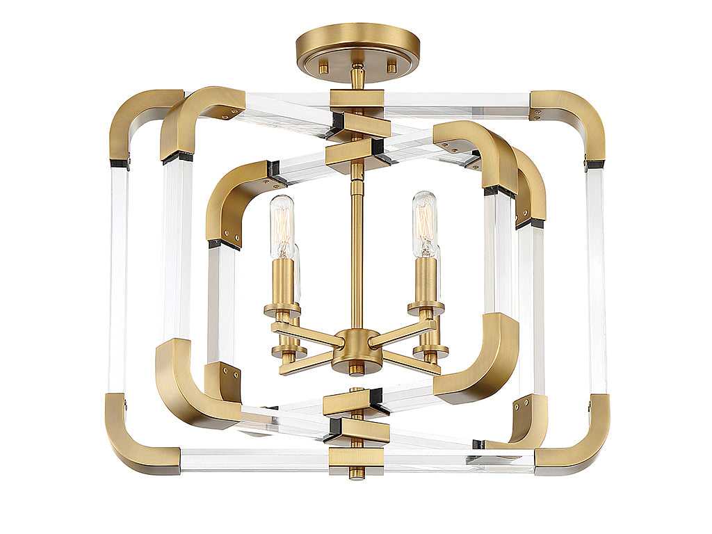 Rotterdam Four Light Semi-Flush Mount in Warm Brass Savoy House
