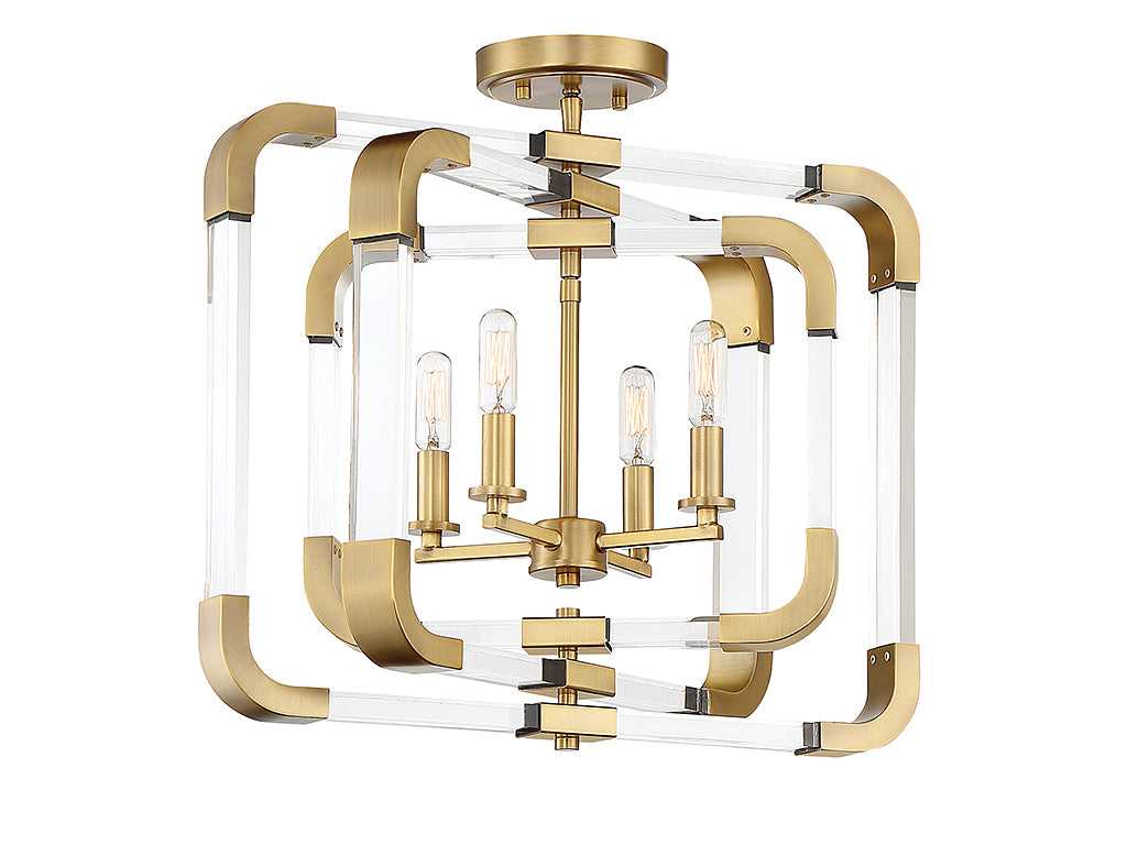 Rotterdam Four Light Semi-Flush Mount in Warm Brass Savoy House