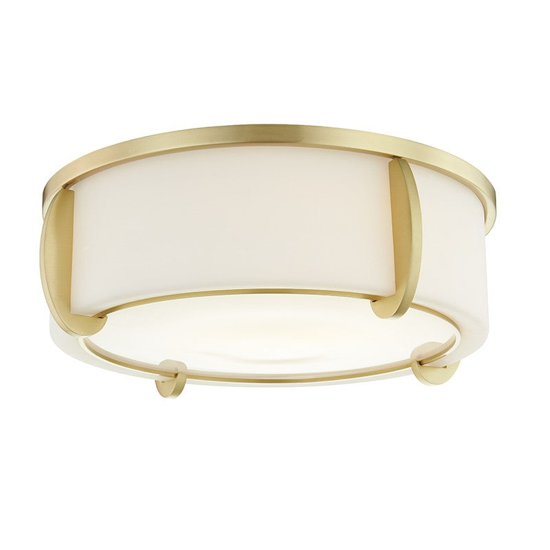 Talon Three Light Flush Mount in Aged Brass - available from The Lighting Shoppe, trusted by Canadian homeowners