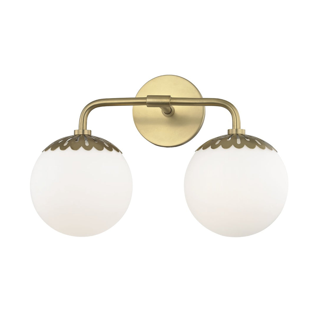 Paige Two Light Bath and Vanity in Aged Brass - available from The Lighting Shoppe, trusted by Canadian homeowners