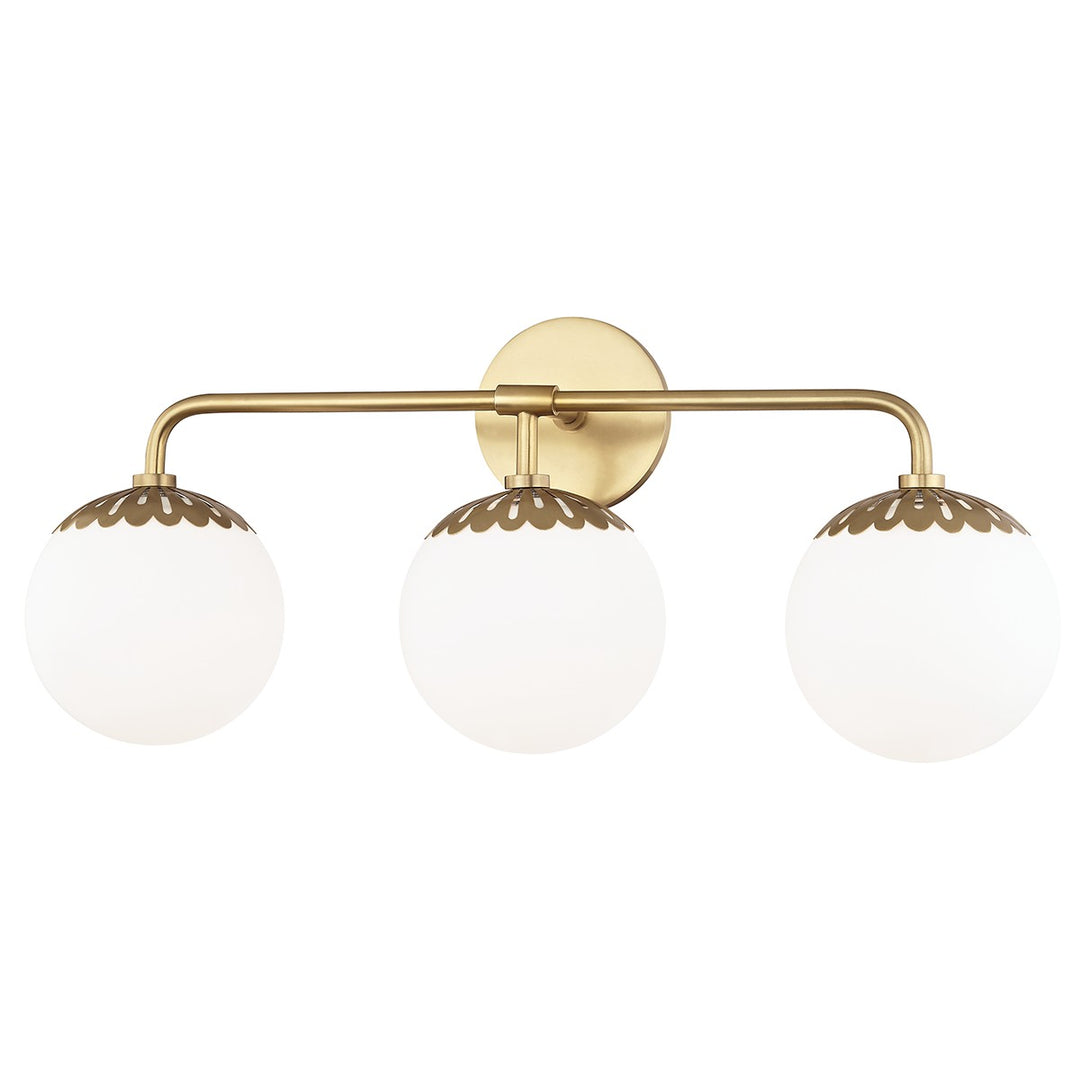 Paige Three Light Bath and Vanity in Aged Brass - available from The Lighting Shoppe, trusted by Canadian homeowners