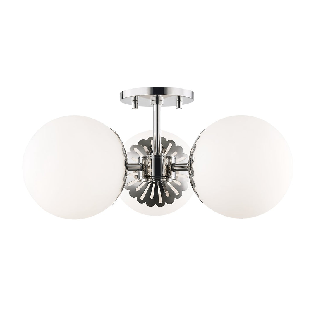 Paige Three Light Semi Flush Mount in Polished Nickel - available from The Lighting Shoppe, trusted by Canadian homeowners