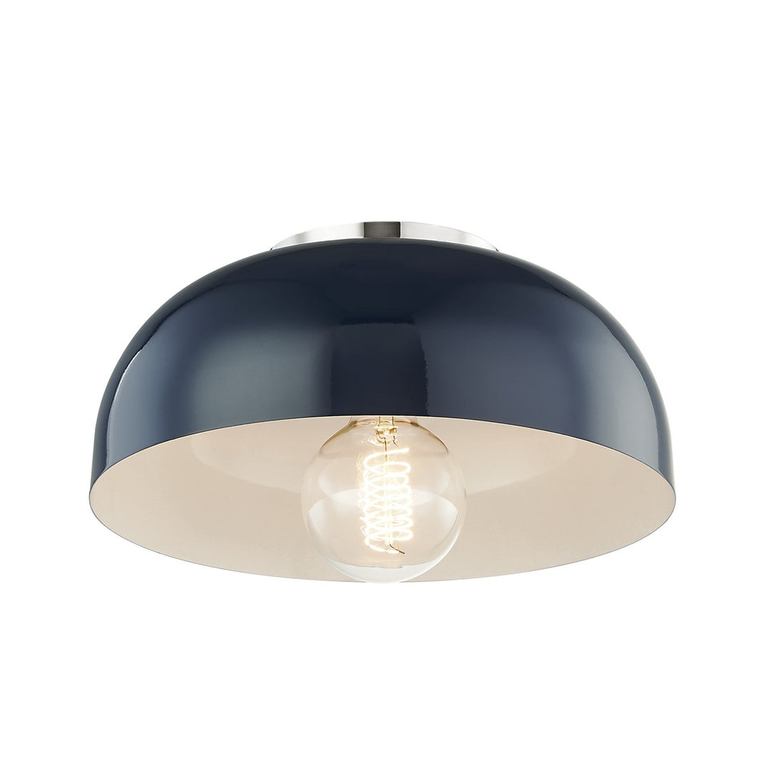 Avery One Light Flush Mount in Polished Nickel/Navy - available from The Lighting Shoppe, trusted by Canadian homeowners