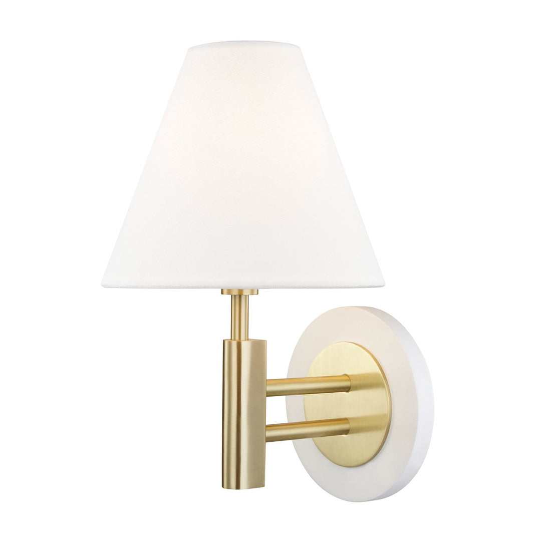 Robbie One Light Wall Sconce in Aged Brass/Soft Off White - available from The Lighting Shoppe, trusted by Canadian homeowners