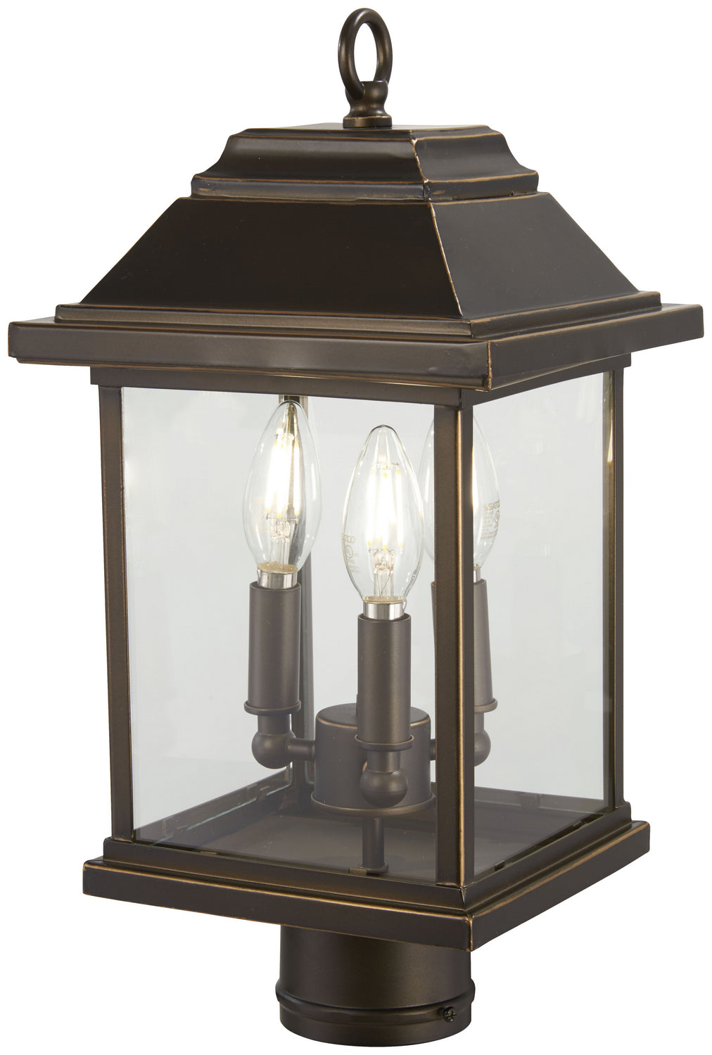 Mariner's Pointe Three Light Outdoor Post Mount in Oil Rubbed Bronze w/Gold Highlights - available from The Lighting Shoppe, trusted by Canadian homeowners