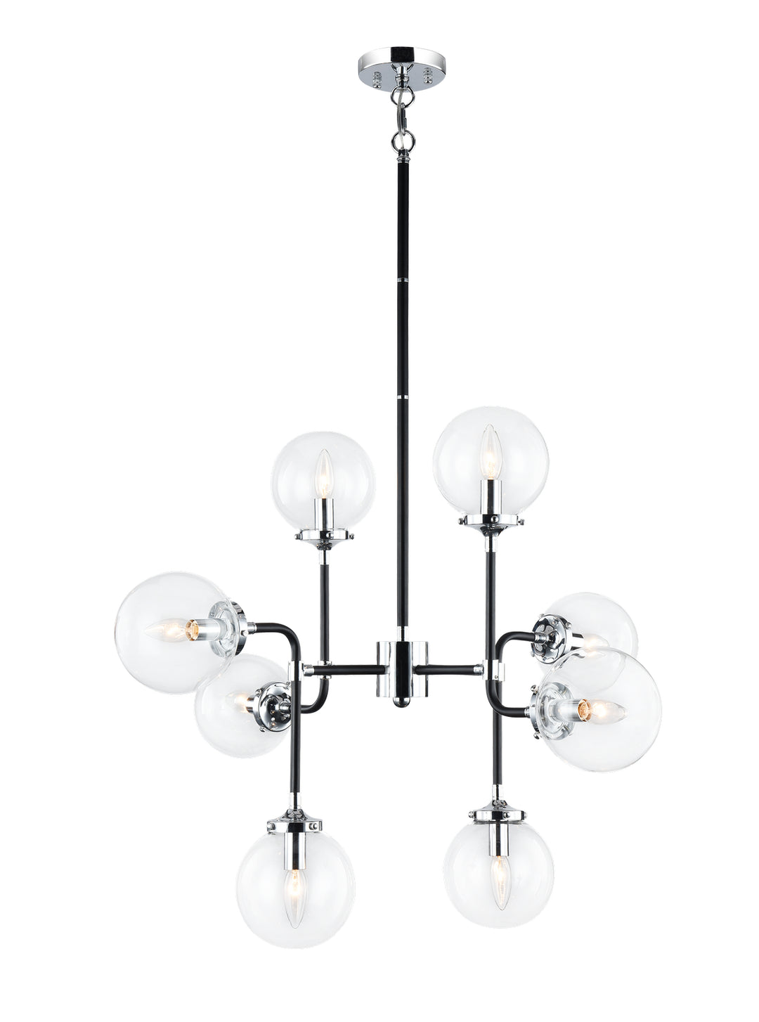 Particles Eight Light Chandelier in Black & Chrome - available from The Lighting Shoppe, trusted by Canadian homeowners