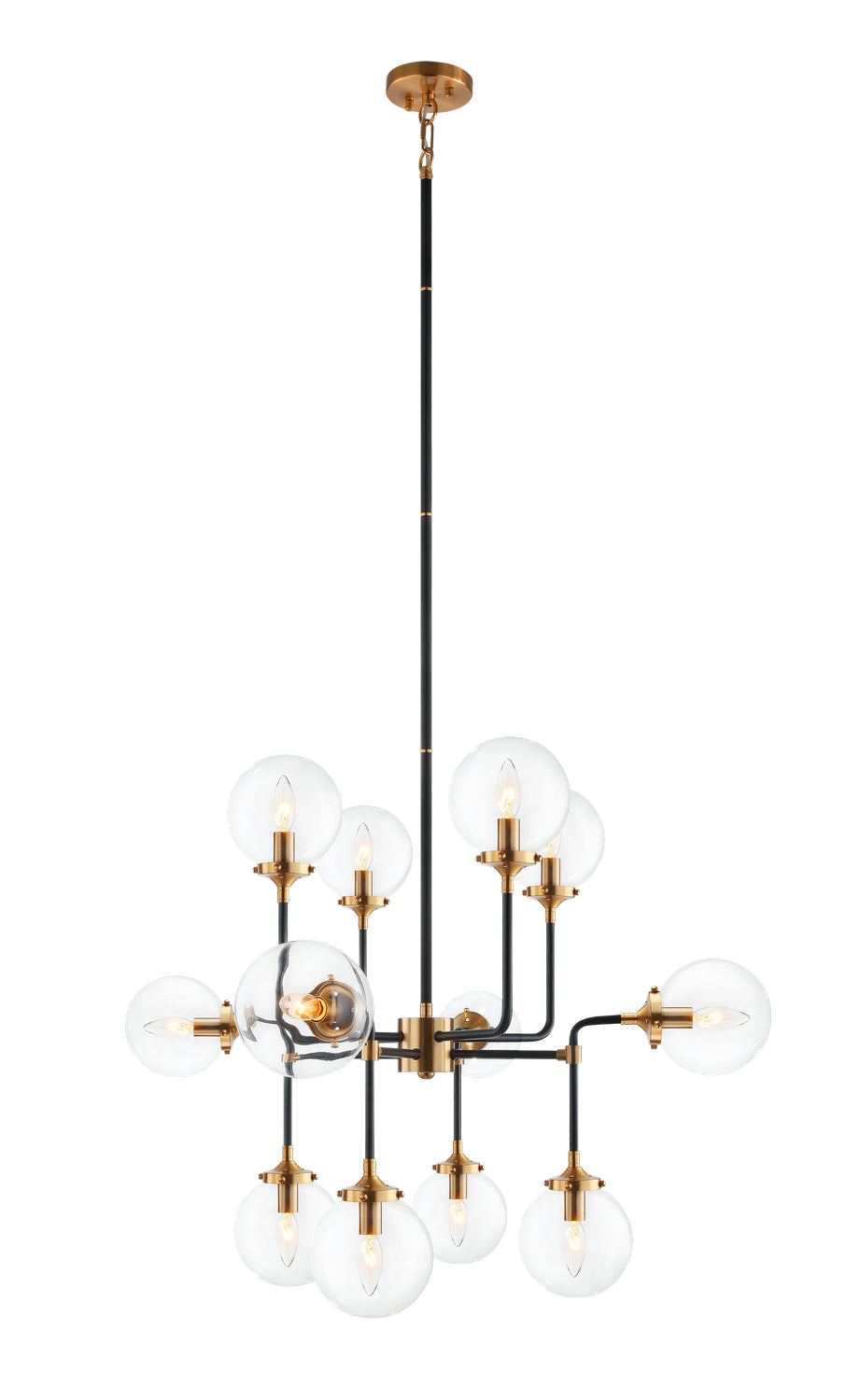 Particles 12 Light Chandelier in Aged Gold Brass - available from The Lighting Shoppe, trusted by Canadian homeowners