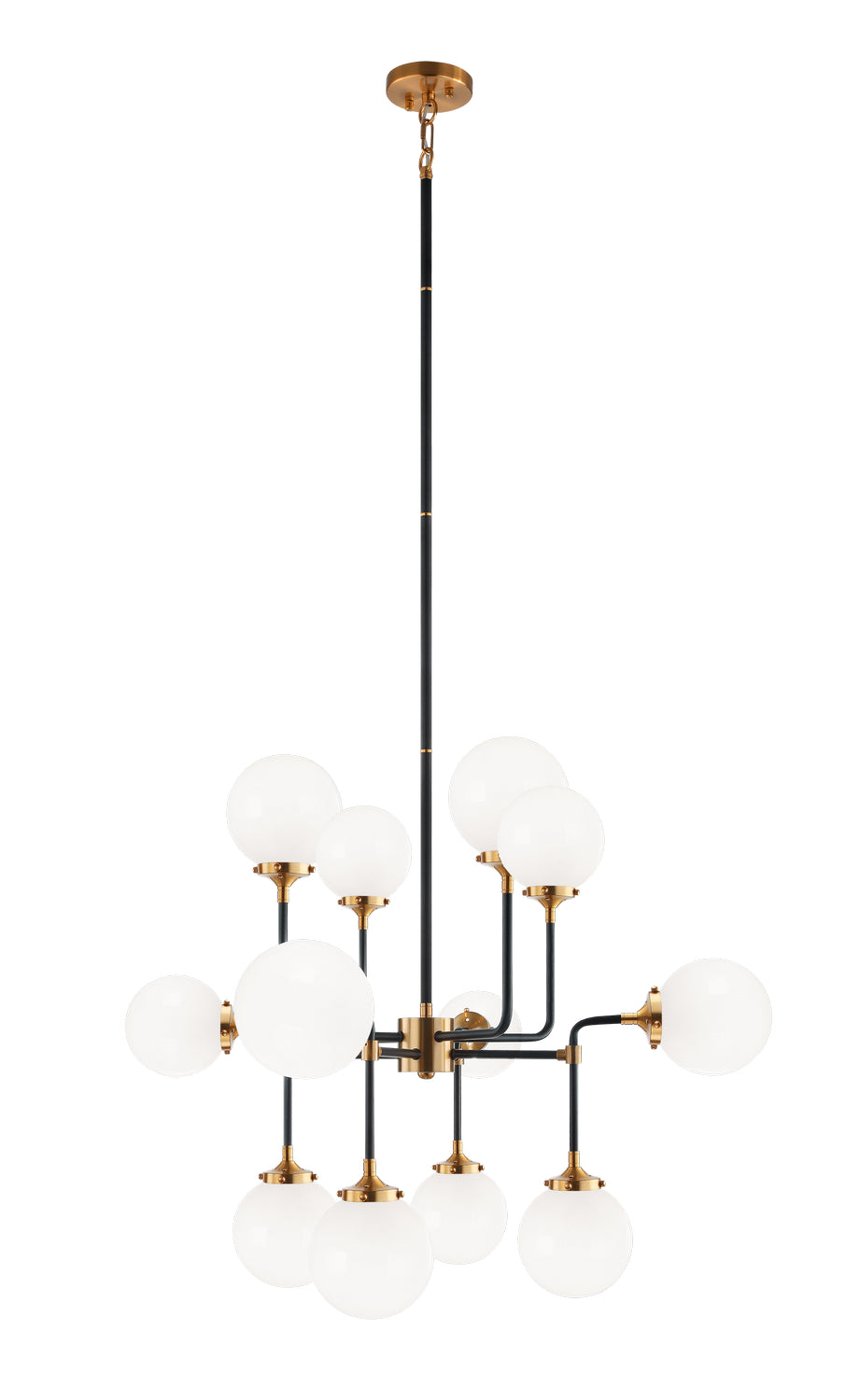 Particles 12 Light Chandelier in Aged Gold Brass - available from The Lighting Shoppe, trusted by Canadian homeowners