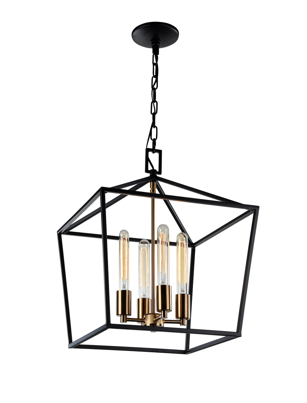 Scatola Four Light Chandelier in Rusty Black & Aged Gold Brass accents - available from The Lighting Shoppe, trusted by Canadian homeowners