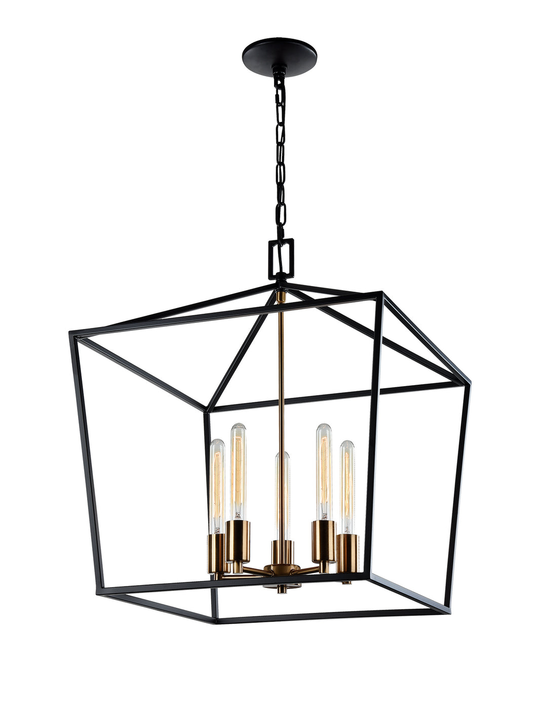 Scatola Five Light Chandelier in Rusty Black & Aged Gold Brass accents - available from The Lighting Shoppe, trusted by Canadian homeowners