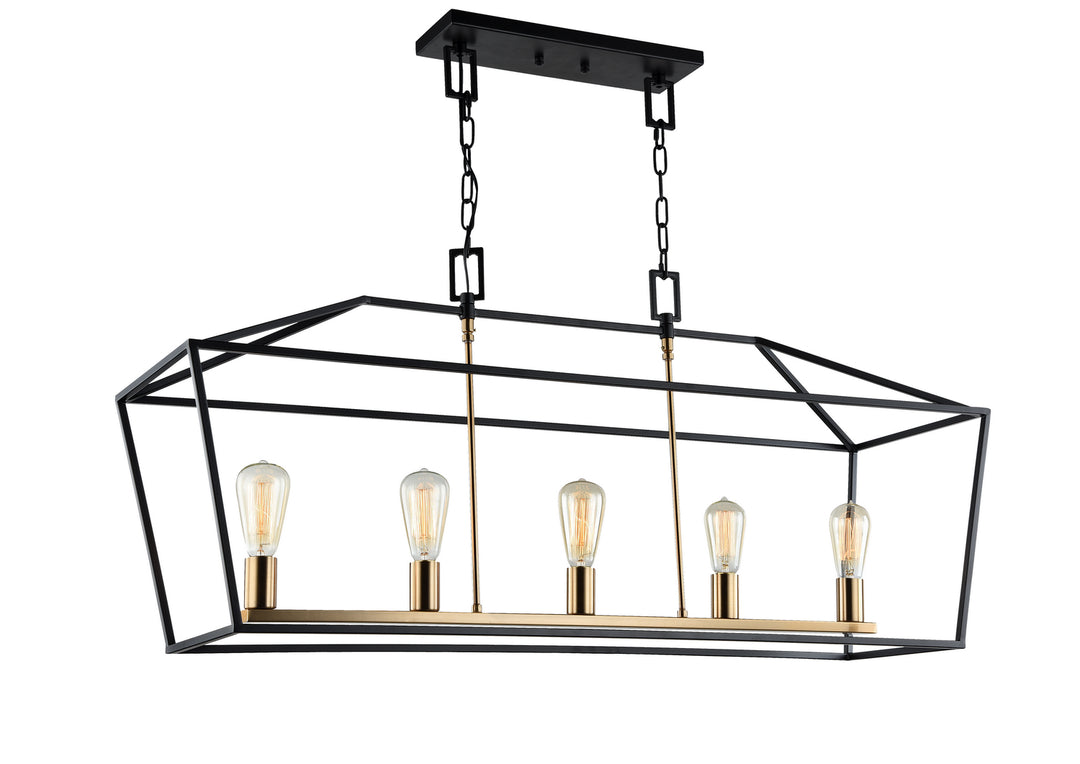 Scatola Five Light Chandelier in Rusty Black & Aged Gold Brass accents - available from The Lighting Shoppe, trusted by Canadian homeowners