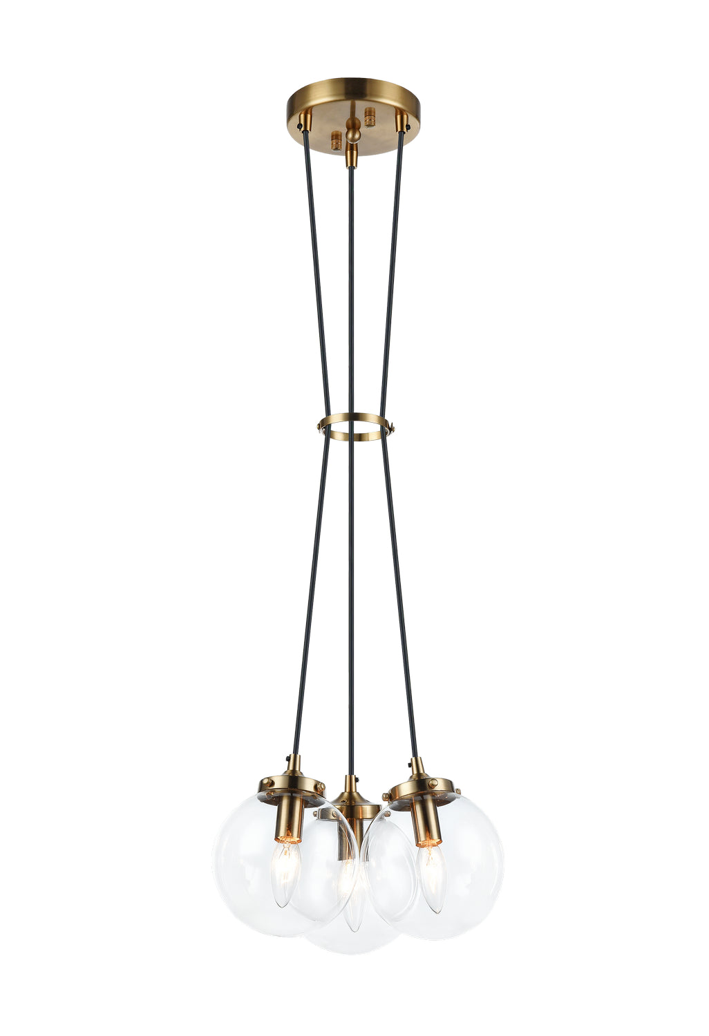 The Bougie Three Light Pendant in Aged Gold Brass - available from The Lighting Shoppe, trusted by Canadian homeowners