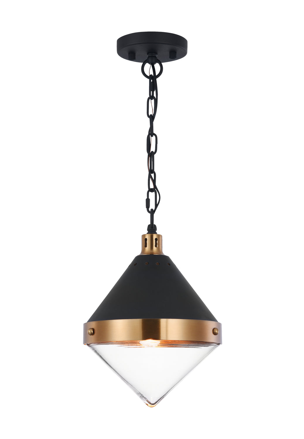 Sphericon One Light Pendant in Matte Black & Aged Gold Brass - available from The Lighting Shoppe, trusted by Canadian homeowners