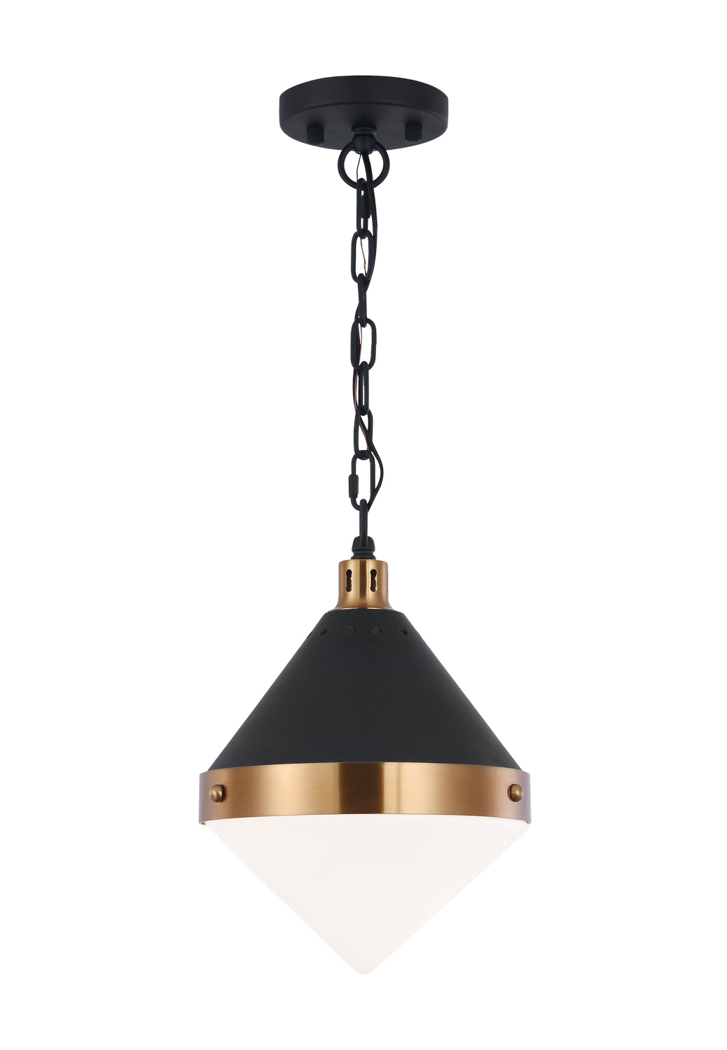 Sphericon One Light Pendant in Matte Black & Aged Gold Brass - available from The Lighting Shoppe, trusted by Canadian homeowners