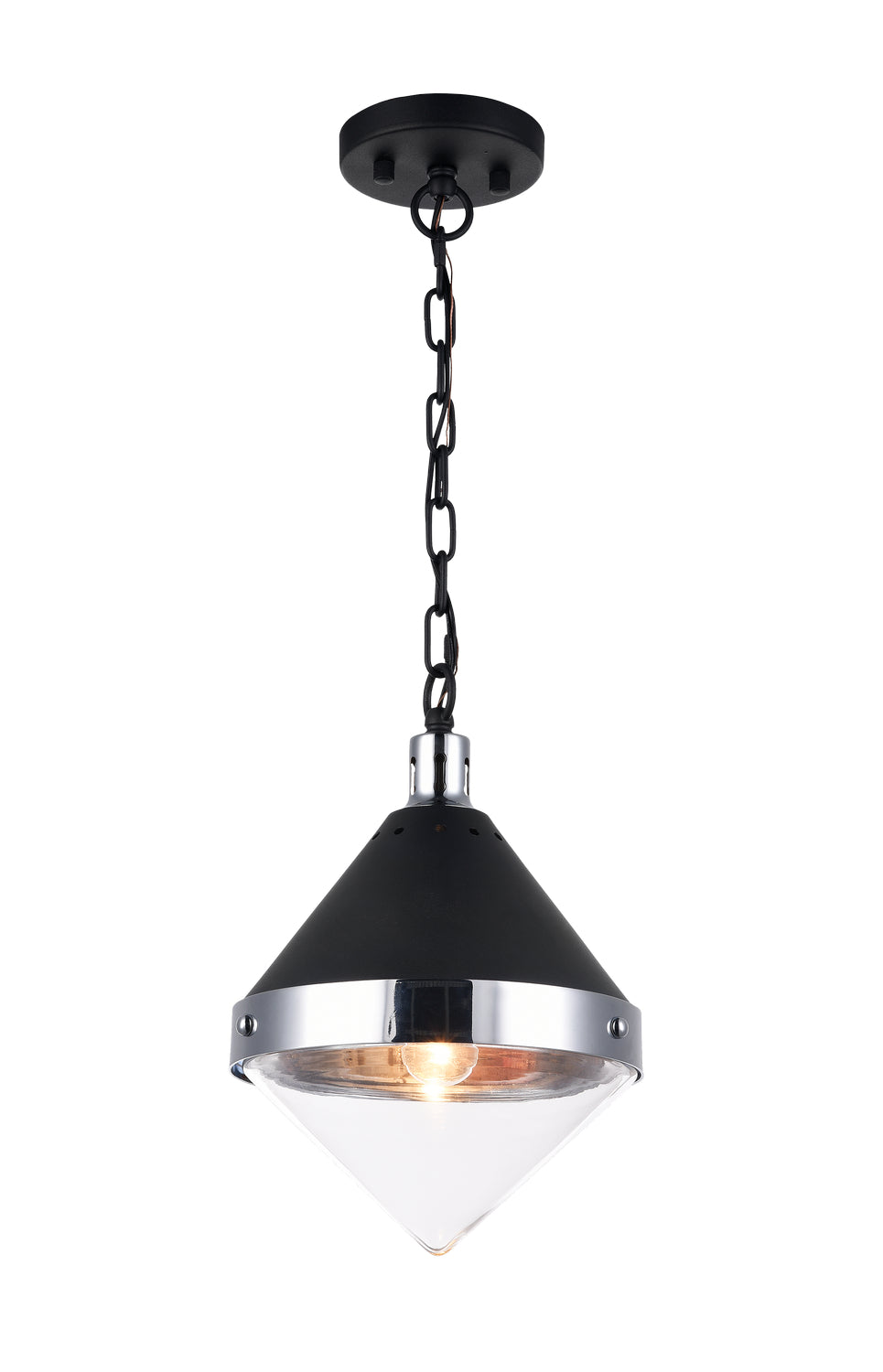 Sphericon One Light Pendant in Matte Black & Chrome - available from The Lighting Shoppe, trusted by Canadian homeowners