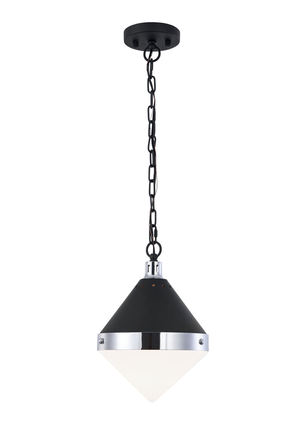 Sphericon One Light Pendant in Matte Black & Chrome - available from The Lighting Shoppe, trusted by Canadian homeowners