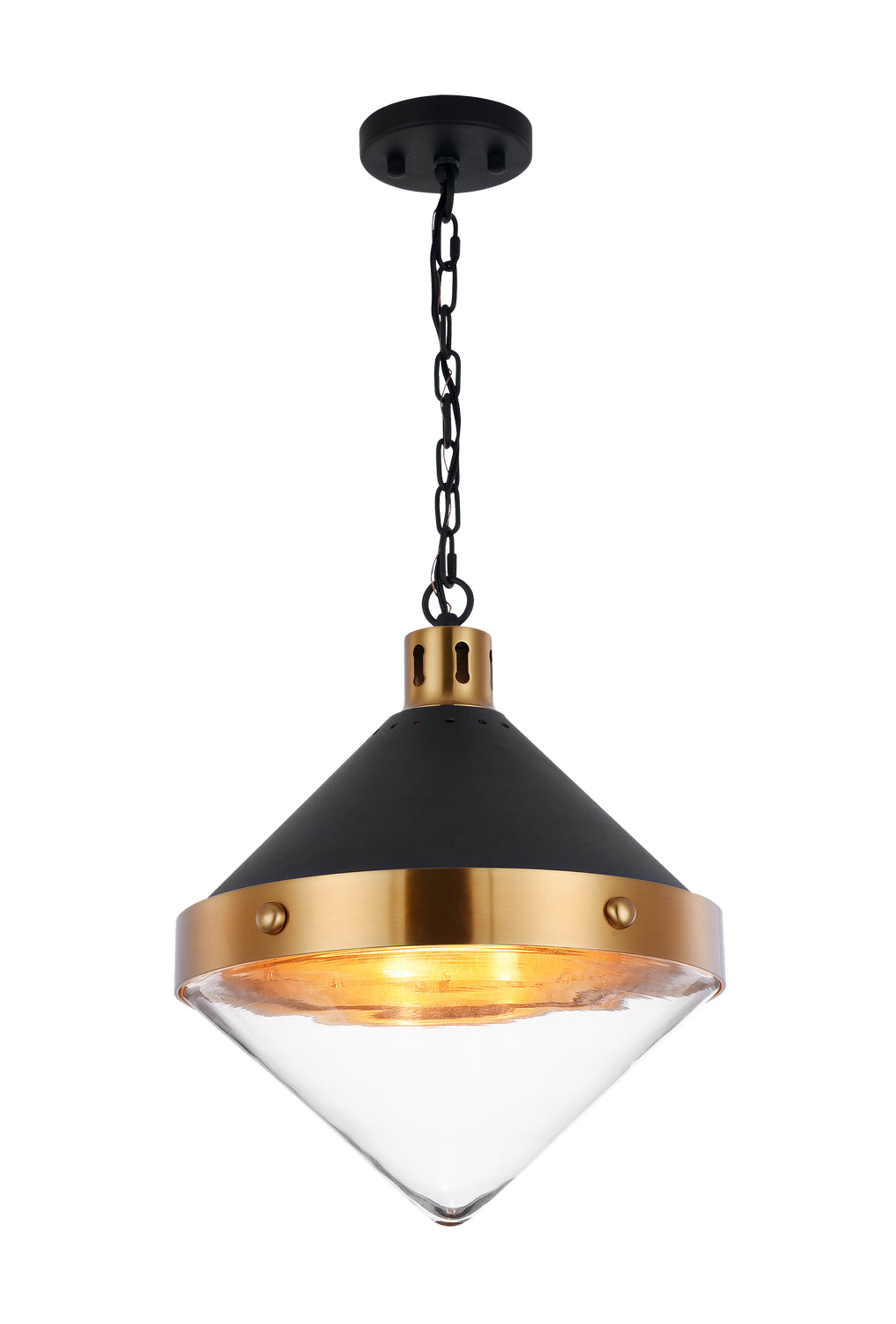 Sphericon Three Light Pendant in Matte Black & Aged Gold Brass - available from The Lighting Shoppe, trusted by Canadian homeowners
