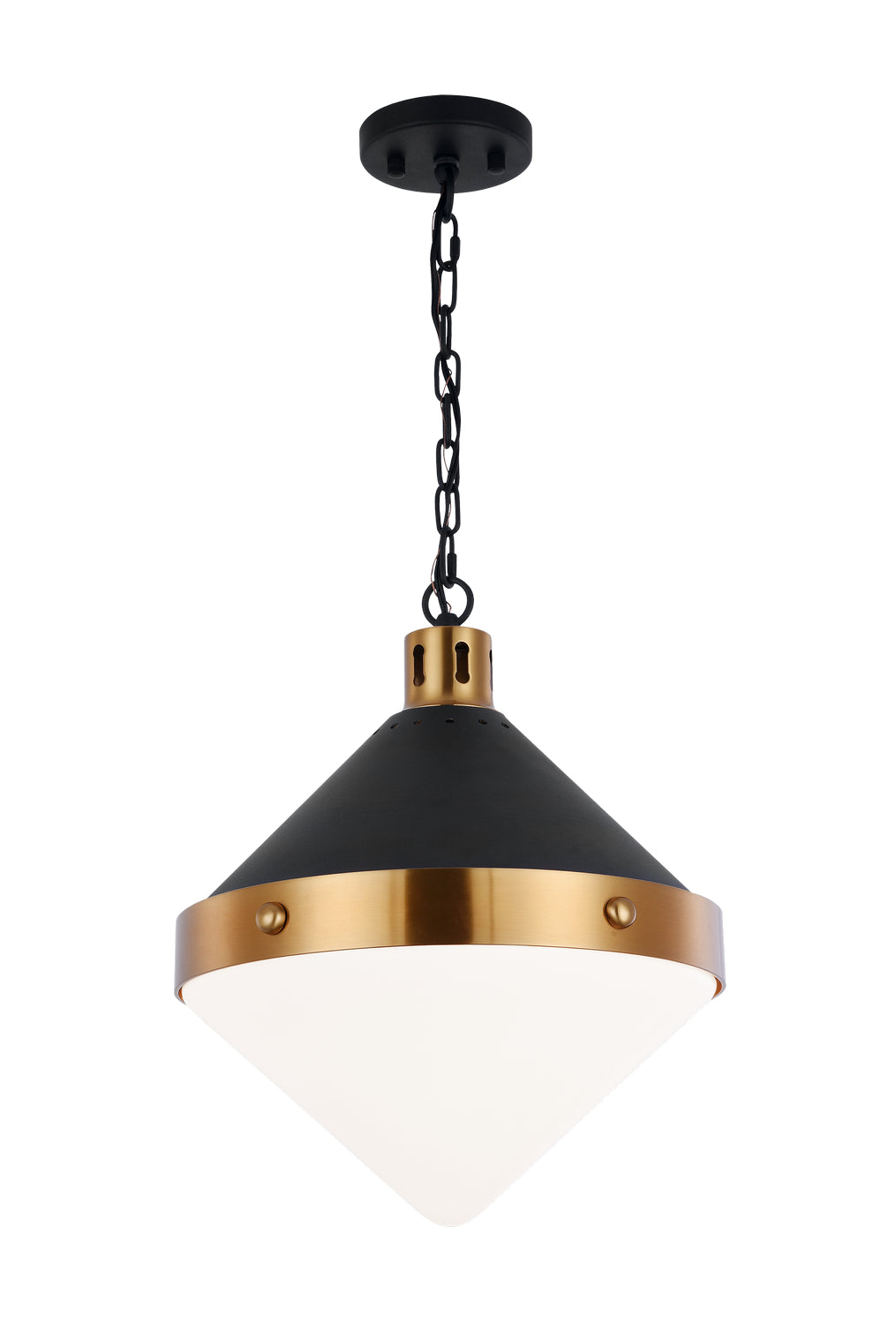 Sphericon Three Light Pendant in Matte Black & Aged Gold Brass - available from The Lighting Shoppe, trusted by Canadian homeowners