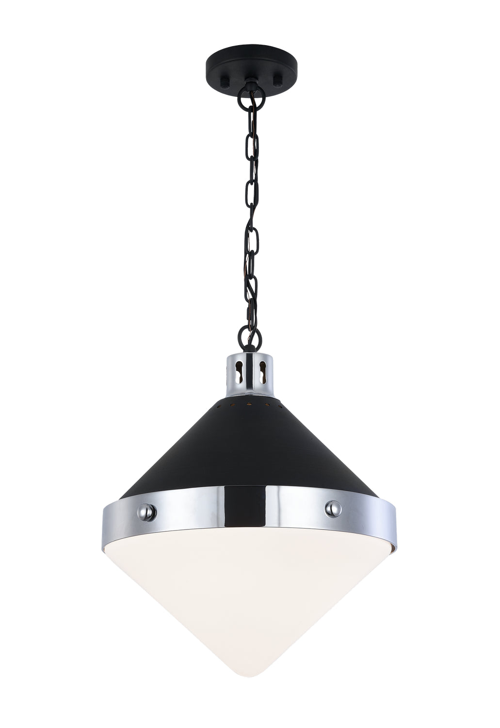 Sphericon Three Light Pendant in Matte Black & Chrome - available from The Lighting Shoppe, trusted by Canadian homeowners