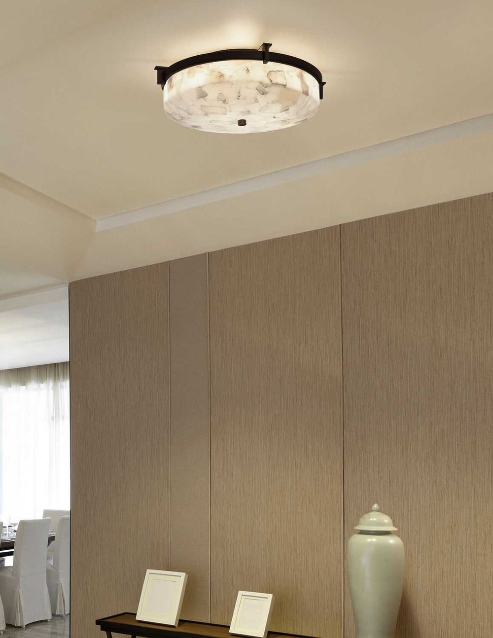 Alabaster Rocks Two Light Flush-Mount in Dark Bronze Justice Designs