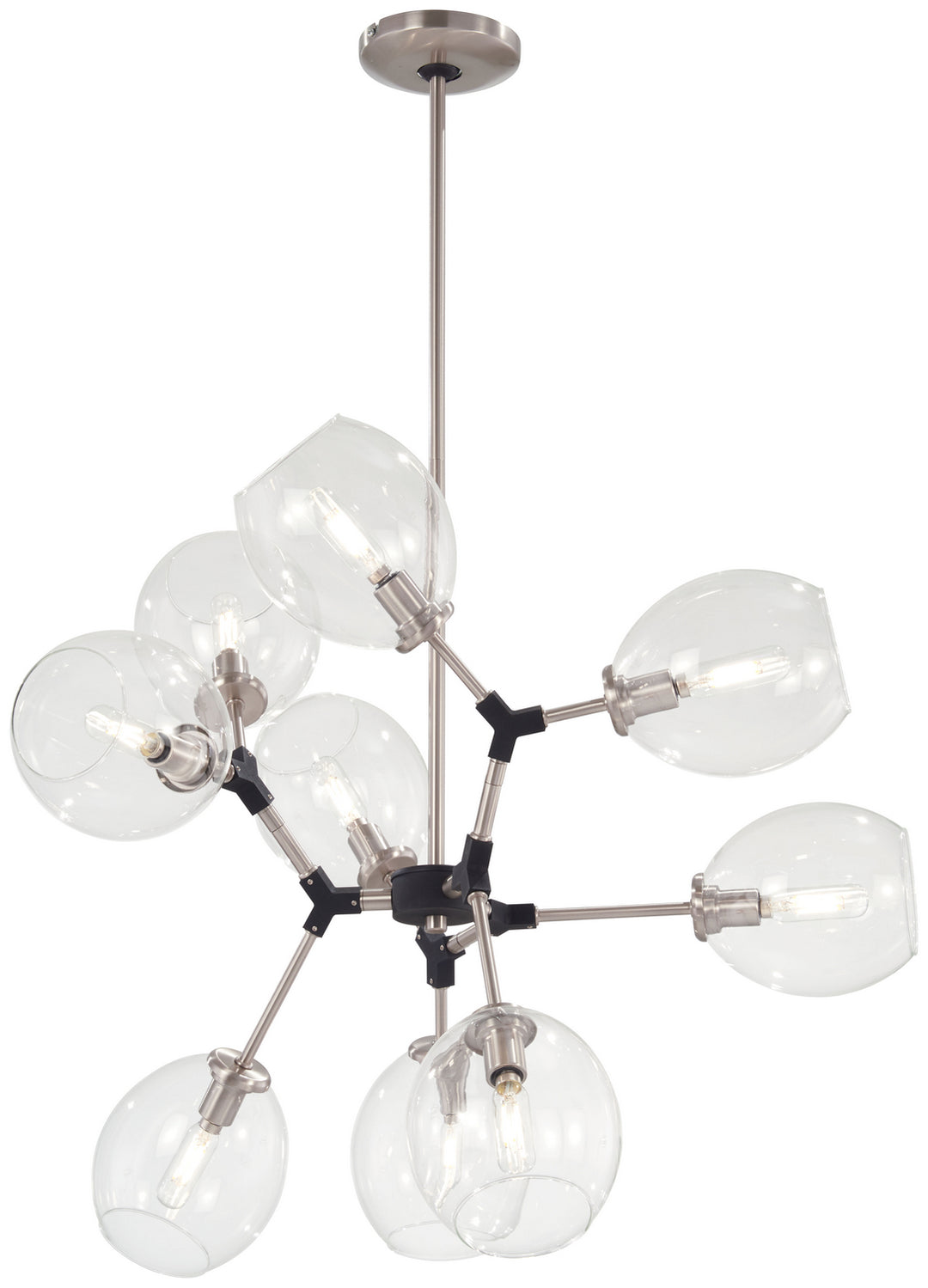 Nexpo Nine Light Chandelier in Brushed Nickel W/Black Accents - available from The Lighting Shoppe, trusted by Canadian homeowners