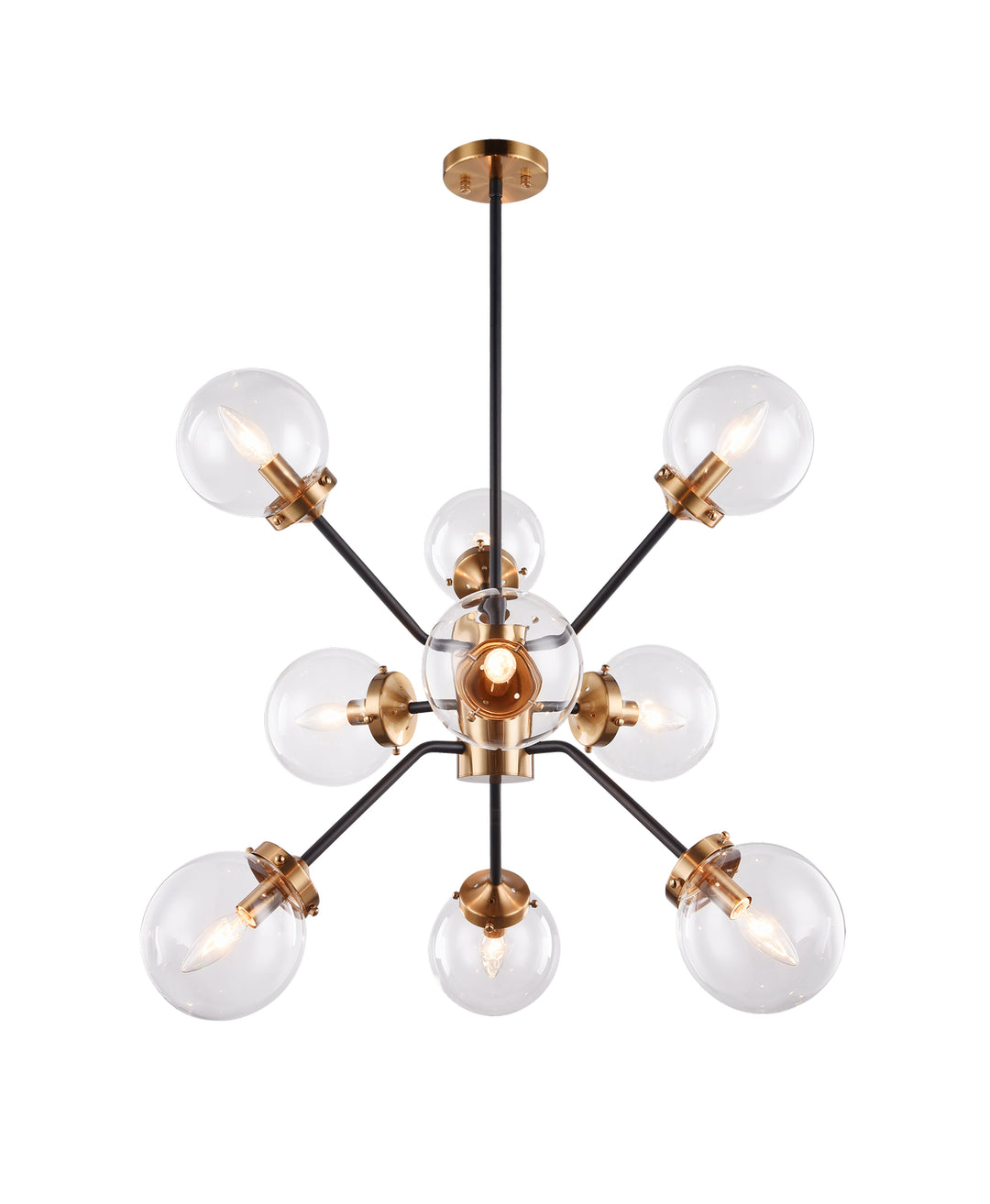 Maru Nine Light Chandelier in Aged Gold Brass - available from The Lighting Shoppe, trusted by Canadian homeowners