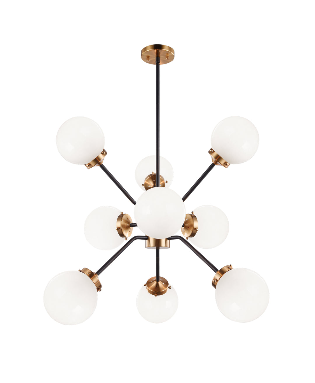 Maru Nine Light Chandelier in Aged Gold Brass - available from The Lighting Shoppe, trusted by Canadian homeowners